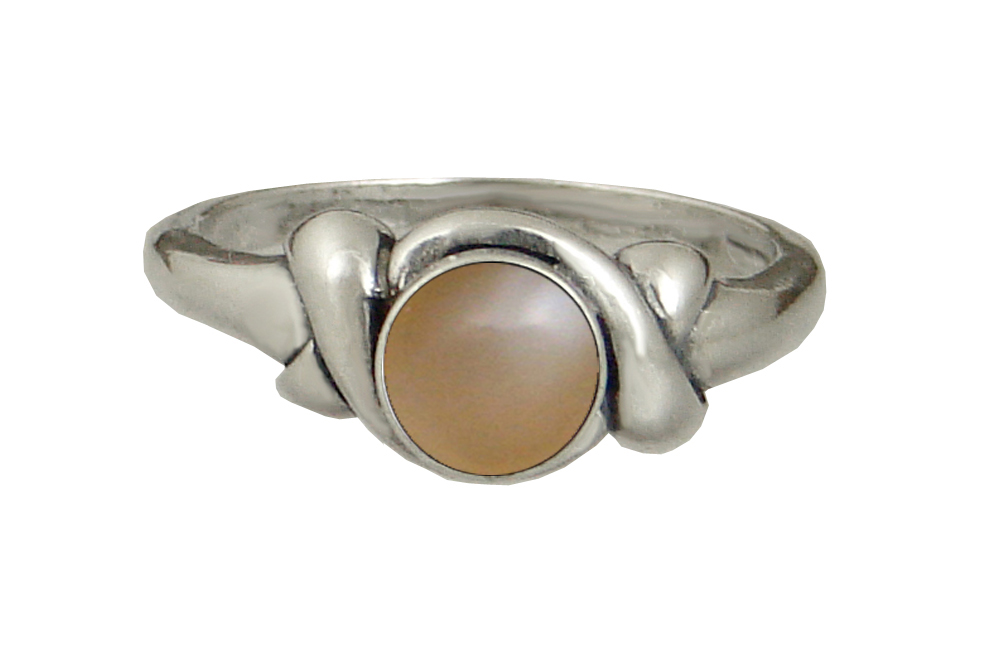 Sterling Silver Lover's Knot Ring With Peach Moonstone Size 10